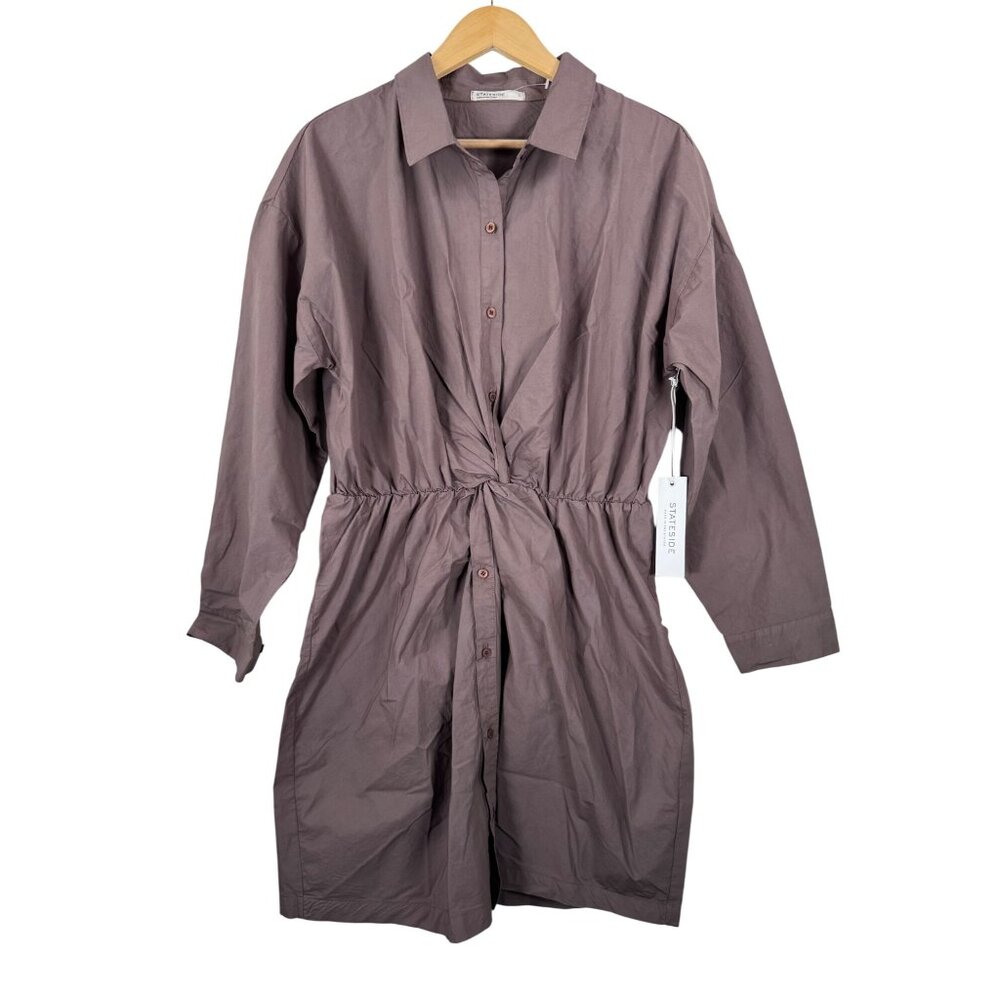 Stateside Structured Poplin front twist shirt dress preppy sz L